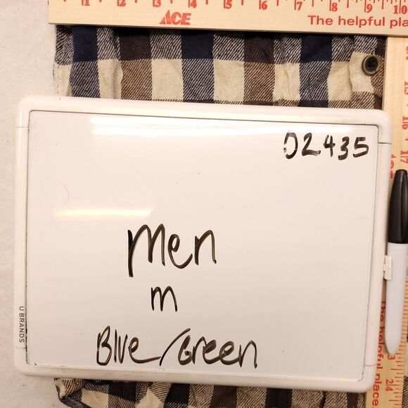 Jachs Gingham Flannel Long Sleeve Button Up Shirt Mens Size Medium M Blue Green - Picture 7 of 10